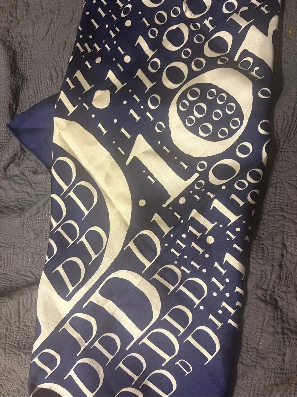 Dior Designer Monogram Silk scarf Navy and White 31.5 x. 31.5”